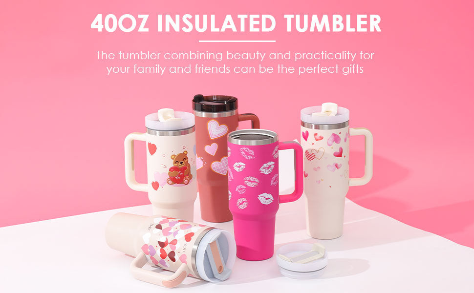 40 Oz Tumbler With Handle Straw Insulated, Stainless Steel Spill Proof Vacuum Coffee Cup